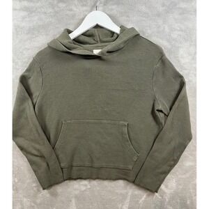 Pact Womens Waffle Knit Hoodie sz S Olive Green Casual Pullover Long Sleeve